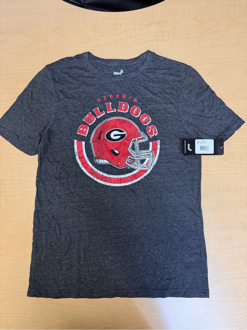Georgia Bulldogs Kids Short Sleeve Graphic Tee - Charcoal with Red Helmet